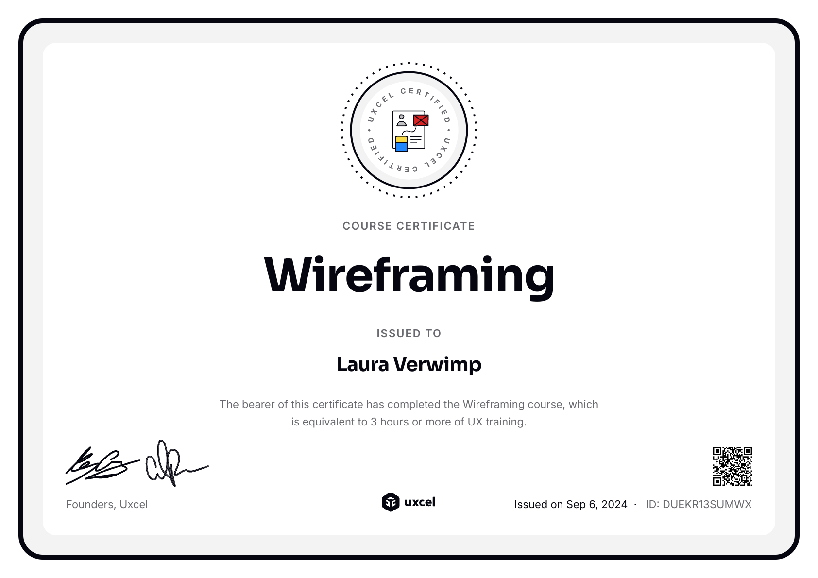 Laura Verwimp's certificate